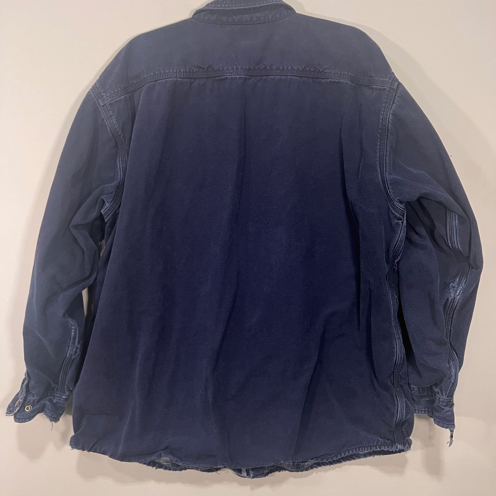 Vintage Carhartt Flannel Lined Work Shirt Jacket Navy Blue XL Distressed - Picture 2 of 13
